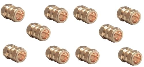 Image of TC 15mm Brass Straight Compression Coupling Connector Fitting for Copper Pipe Pack of 10
