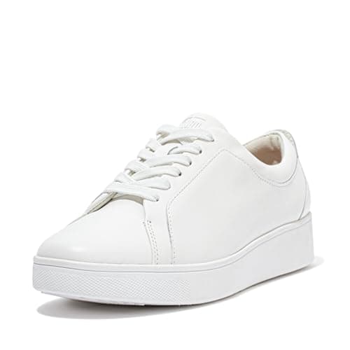 Image of Fitflop Women's Rally Trainers - Soft Leather Tennis Sneakers - Comfortable, Lightweight with Natural Arch Support - Urban White - 5.5 UK