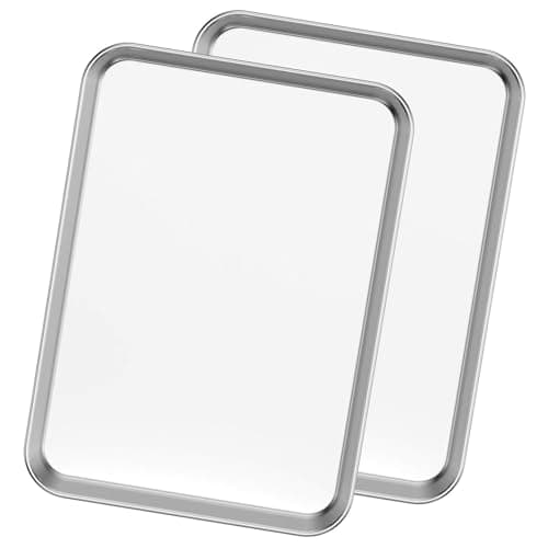 Image of Baking Tray Set of 2, Essentials Stainless Steel Oven Tray Sets, Easy Cleaning Rectangle Sheet Oven Tray for Baking Cooking, Non Toxic, Rust Free, Dishwasher Safe (Large Size)
