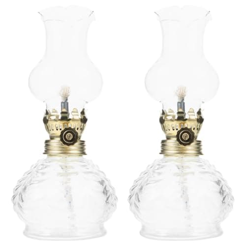 Image of CHICAMPERA 2pcs Vintage Decorative Table Lamp Glass Mini Oil Lamp Kerosene Hurricane Lantern for Emergency Lighting and Living Room Decor