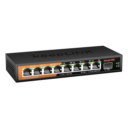 Image of keepLiNK 8 Port 2.5G Switch Unmanaged, Ethernet Switch with 8 x 2.5G Base-T Ports, 1 x 10G Base-T SFP Slot, 60Gbps Switching Capacity, Plug & Play, Fanless Metal, Desktop/Wall Mount