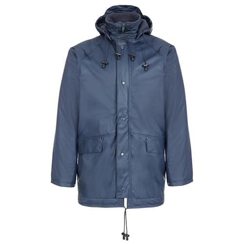 Image of Fort Flex Waterproof Fleece Lined Jacket - Size 3XL, Navy - PU Tricot, Padded, Windproof, Tear-Resistant Workwear & Outdoor Coat - Concealed, Detachable Hood & Storm Flap - Mens Winter Jackets