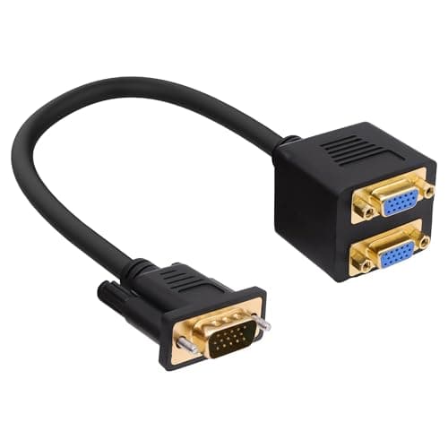 Image of YARCHONN VGA Splitter Dual Monitor 1 Male to 2 Female Adapter Converter VGA Video Y Cable Cord D-SUB HD15 Pin Connector for PC TV Monitor Projector -30cm/11.8in