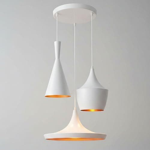 Image of DC VOLTAGE 3 Head Pendant Ceiling Light E27 White & Gold Metal Hanging Lights Adjustable Height for Kitchen Island, Dining Room, Living Room, Bedroom