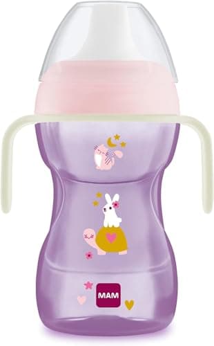 Image of MAM Fun to Drink Cup & Glow Handles | Spill-Free Sippy Cup for Toddlers | Non-Slip Handles | Encourages Independent Drinking | Baby Accessories | Pink (Various Designs)