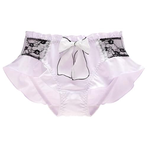 Image of ZooChest Womens Silk Lace Panties Lolita Style Silk Underwear for Women Sheer Lace Trim Sexy Knickers Ladies Soft Breathable Cute Frilly Knickers Purple Bridal Lingerie Bikini Briefs M