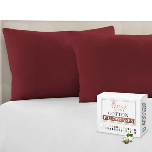 Image of Pizuna 100% Cotton Housewife Pillowcases 2 Pack Rio Red 48x74cm, 400 Thread Count Long Staple Combed Cotton Pillow Cover, Sateen Weave Standard Housewife Pillowcase (Cotton Pillowcase Pack of 2)