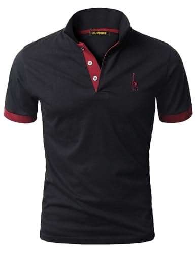 Image of LIUPMWE Mens Polo Shirts Short Sleeve Giraffe Embroidery Golf T-Shirt S-3XL,XXL,Black
