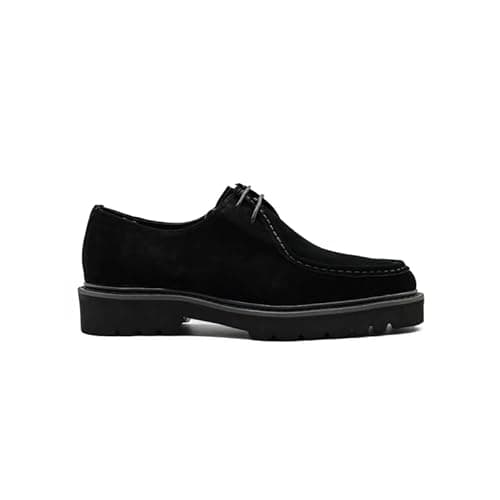 Image of Men’s Suede Derby Shoes – Lace-Up Wallabee Style with Moc Toe & Chunky Cleated Sole – Smart Casual Leather Shoes for Work, Weekend & Events[OU516-N39-BLACK-46]