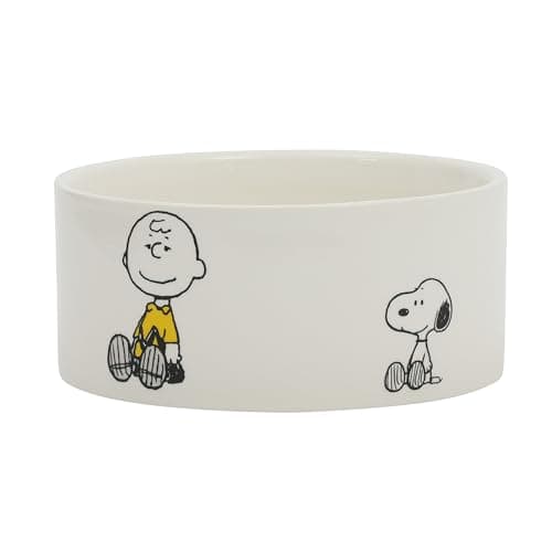 Image of Peanuts Snoopy & Charlie Brown 6" Stoneware Dog Food Bowl – for Small to Medium Dogs – Cute Cartoon Pet Dish, Durable & Easy to Clean – Puppy Feeding