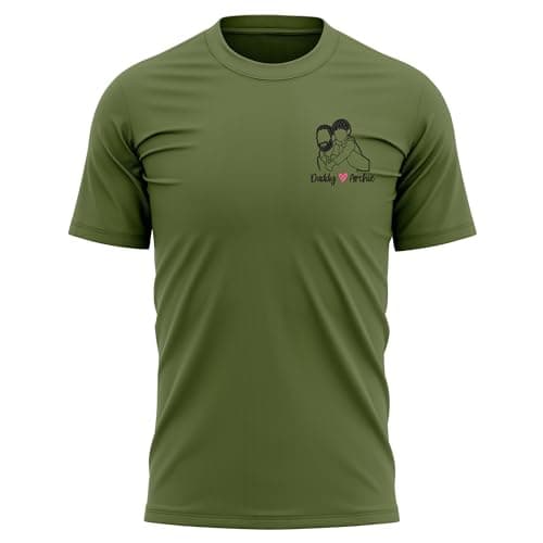 Image of Purple Print House Personalised Embroidered Father's Day T Shirt Custom Names & Embroidery from Photo Gift for Dad Father, XL, Military Green