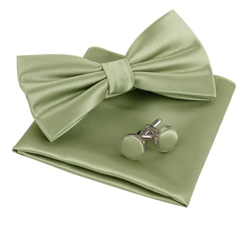 Image of Alizeal Mens Tuxedo Bow Tie, Hanky and Cufflinks Set, Sage Green