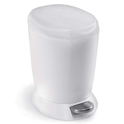 Image of simplehuman CW1318 6L Round Pedal Bin, Small Bin for Bathroom Bedroom Office, Strong Steel Pedal, Inner Bucket, White Plastic