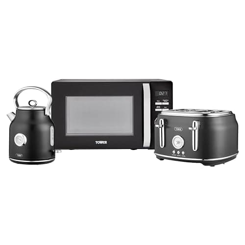 Image of Tower Renaissance Kitchen Set, 1.7L Quite Boil Kettle & 4 Slice Toaster & 20L Microwave, Black, T10063BLK, T20065BLK, T24039BLK