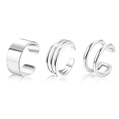 Image of 3 pcs Ear Cuffs Set Non Piercing, Spiral Cartilage Clip Earring, Silver Adjustable Clip On Earring Fake Earrings Cartilage Helix Wrap Earrings Set Cuffs Earrings for Women Men 3 Various Styles