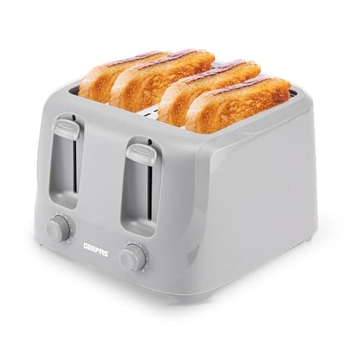Image of GEEPAS 4 Slice Toaster | 6 Browning Levels with Cancel Function | For Thin Small Bread Slice | 2 Independent Controls 2 Removable Crumb Trays Cool Touch High Lift | 1 Yr Warranty 1400W Grey