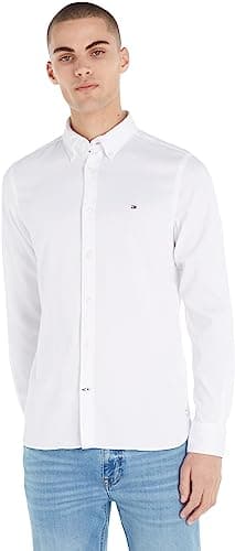 Image of Tommy Hilfiger Men's Core Flex Dobby Sf Shirt Mw0mw25038 Casual Shirts, White (White), M