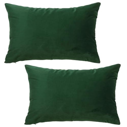 Image of GONOVE Cushion Covers 30x50cm Decorative Modern Throw Pillow Case Pack of 2 Velvet Soft Pillow Cushion Covers Dark Green Pillowcase for Livingroom Sofa Bedroom
