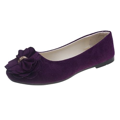 Image of Womens Floral Ballet Flats Suede Round Toe Dress Shoes Ladies Flat Pumps Casual Work Office Slip On Moccasins Daily Dating Commuting Loafers Purple