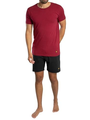 Image of Lyle & Scott Mens Jersey Lounge Pyjama Set Ruby Wine/Black L