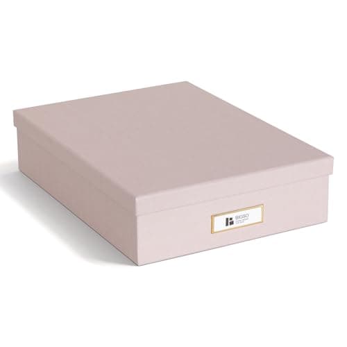 Image of BIGSO OSKAR A4 Document Box - Storage Box with Lid and Handle - Desk Tray for Paper, Brochures & Documents - Shelf Storage Box Made of Fibreboard and Paper - Pink