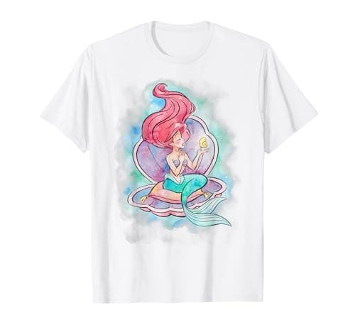 Image of Disney Little Mermaid Ariel In Shell Watercolour T-Shirt T-Shirt