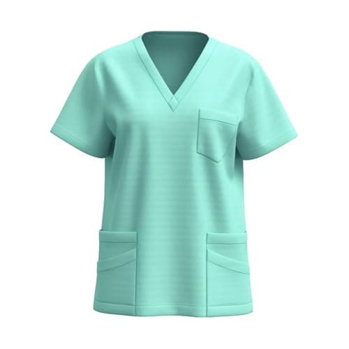 Image of Women's Nurse Tunic Tops Solid V-Neck Short Sleeve Blouses with Pockets Workwear Lightweight Summer Casual Loose-Fit Shirts Ladies Nursing Work Clothing for Beauty Center Clearance Mint Green