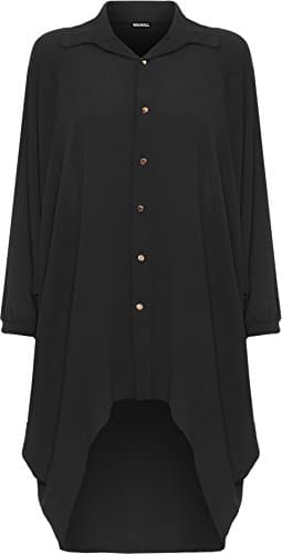 Image of WearAll® Women's Plus Batwing Shirt Dress Long Sleeve Dip Hem Hi Lo Button Collar Ladies - Black - 24-26