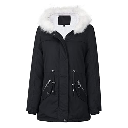 Image of YYNUDA Women Winter Parka Coat Fur Collar Hooded Jacket Warm Windproof Padded Outwear Black XXL