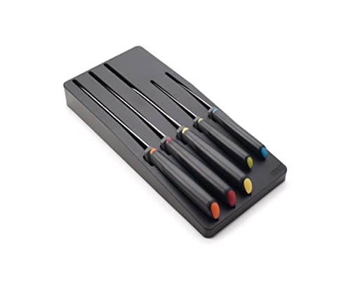 Image of Joseph Joseph Elevate Knives 5-Piece Colour Coded, Japanese Stainless-Steel, Knife Set in Drawer Storage Block, Tidy Organisation Tray – Black