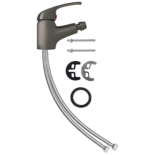 Image of vidaXL Bathroom Bidet Mixer Tap - Grey, Modern Style, Zinc Alloy Body and Handle with Ceramic Disc Cartridge, Easy to Install and Clean, 13 x 12 cm