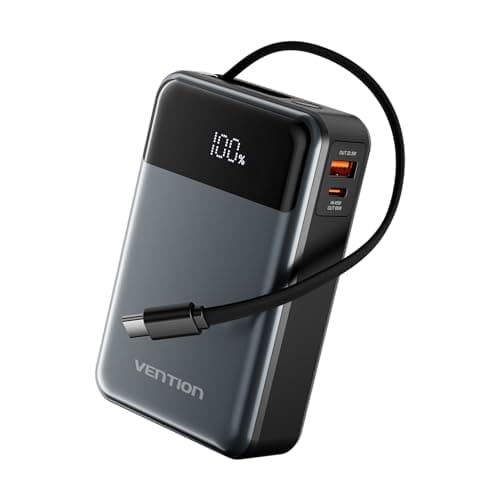 Image of VENTION 65W 20000mAh Power Bank Fast Charging, USB C Power Bank, Portable Charger for Laptops and Phones with LED Digital Display for MacBook Pro 14 iPhone 17/16/15 Galaxy S25/S24 iPad