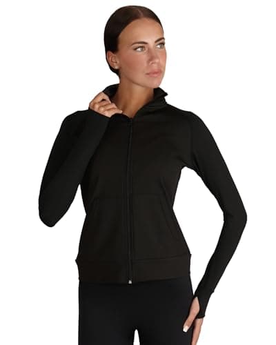 Image of Silky Dance Zip Up Running Jacket for Girls, Training Sports Dance Jacket - Black - Age 11-13