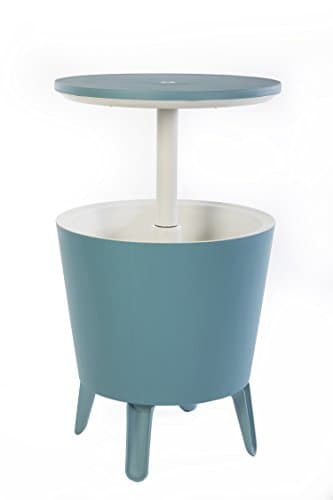 Image of Keter Modern Cool Bar Outdoor Patio Furniture and Hot Tub Side Table with 7.5 Gallon Beer and Wine Cooler, Teal