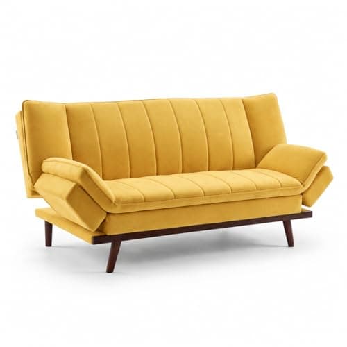 Image of Bravich 3 Seater Click Clack Sofa Bed | Mustard Yellow Velvet | Double Sofa Bed 188x122cm | Space Saving Sofa Bed for Living Room, Bedroom & Guest Room | Mondaine