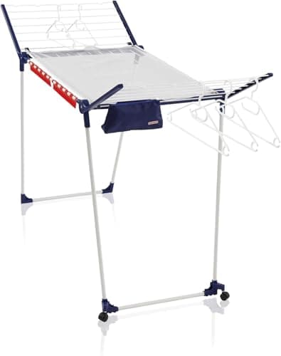Image of Leifheit Pegasus 200 Solid Deluxe Mobile Clothes Airer, Foldable Clothes Rack, Indoor/Outdoor Extra Large Clothes Rack, 20 m size Clothes Horse with Hangers and Pegs, White/Blue