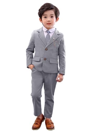 Image of LOLANTA 2 Piece Boys Suits Set, Kids Blazer & Trousers, Leisurewear or Wedding Party Pageboy Outfit, Grey, 6-7 Years, 130