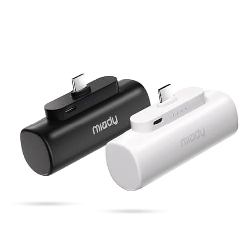 Image of 【2-Pack】Miady 5000mAh Mini Power Bank with Built-in Type C Connector, 12W Fast Charging Small Portable Charger, Compatible with iPhone 17/16/15, Galaxy S25/S24/S23, iPad, Oneplus, Android devices