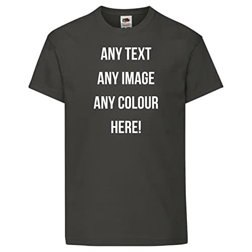 Image of Style It Up Personalised Kids Unisex Printed Cotton T-Shirt Girls Boys Any Text Any Photo (Graphite, 9-11 Years)