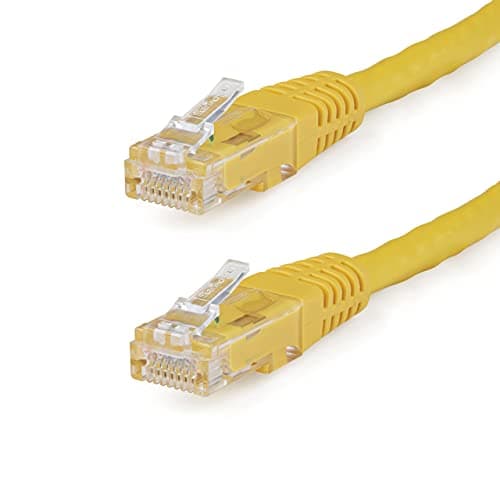 Image of StarTech 35ft CAT6 Ethernet Cable - Yellow CAT 6 Gigabit Ethernet Wire -250Mhz 100W PoE RJ45 UTP Molded Network Patch Cord with Strain Relief (C6PATCH35YL)