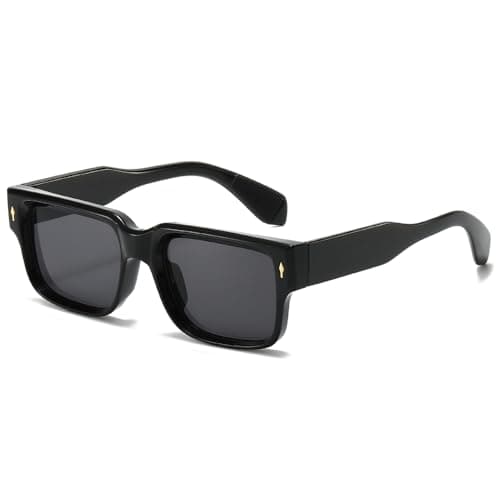 Image of YAMEIZE Vintage Square Sunglasses for Women - Men Retro Rectangle 90s Sunglasses Thick Frame UV400 (Black Black)