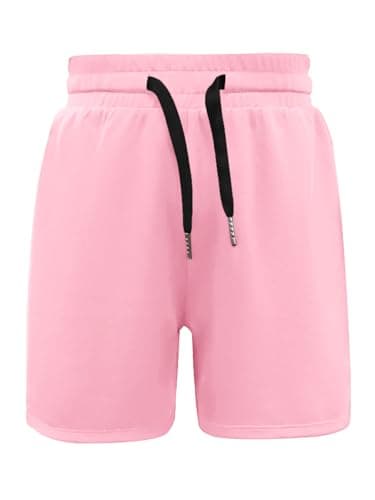 Image of Haloumoning Boys' Summer Shorts Sports Trousers Children Plain Quick-Drying Running Shorts Lightweight Side Slit Basketball Training Trousers with Elastic Waistband, pink, 13-14 Years