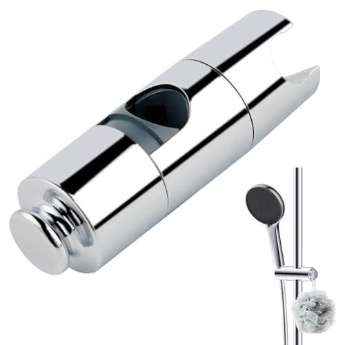 Image of Hibbent Universal Adjustable Shower Holder with Hook - Fits 19-22mm Shower Heads & 18-25mm Rails, ABS Chrome Slider Clamp Bracket