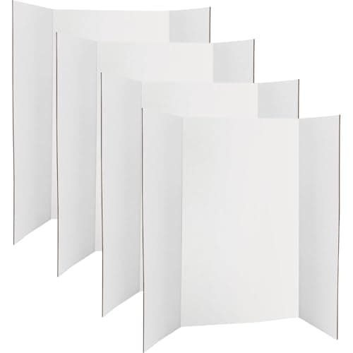 Image of Hawksbill White Tri-Fold Display Boards Presentations Boards for School Projects Office Displays & Home Creativity 4 Pack