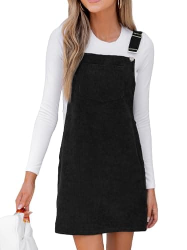 Image of CUPSHE Women's Mini Fall Dresse Corduroy Square Neck Sleeveless Adjustable Straps Pocket A-Line Dress Black