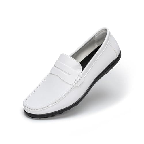 Image of Rusffes Men's Loafers Flat Slip-on Driving Shoes Breathable Casual Moccasin Shoes White 9uk