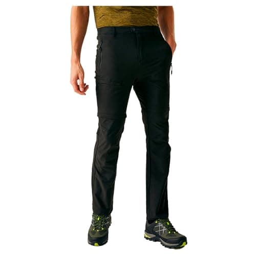 Image of Regatta Mens Highton II Zip Off Trousers Water Repellent Hiking Walking Convertible 2-1 Pants Black
