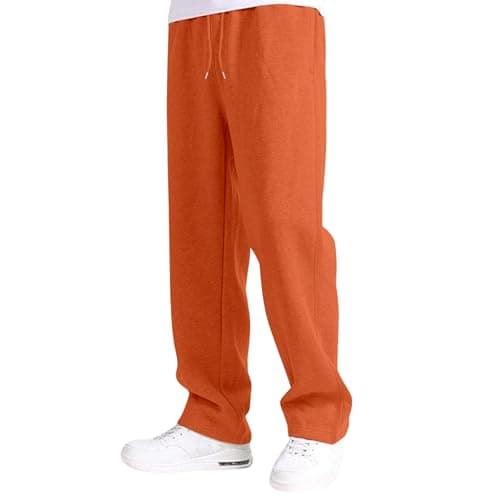 Image of Joggers for Men UK Tracksuit Jogging Bottoms Straight Leg Open Hem Joggers Uncuffed Elastic Waist Drawstring Sweatpants Workout Gym Track Pants Casual Fleece Winter Trousers Orange L