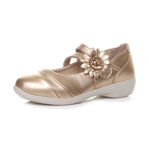 Image of AJVANI Flat Grip Sole Padded Mary Jane Hook&Loop Comfort Shoes Size 7 40 Gold