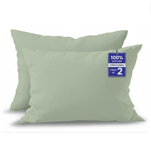 Image of Luxe Dreams 100% Cotton Pillow Cases 2 Pack, Soft & Breathable Pillow covers with Envelope Closure, Wrinkle & Fade Resistant Sage Green Pillowcases Standard Size (50x70 CM)